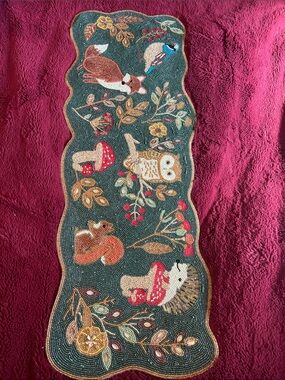 Cost Plus World Market Handcrafted Forest Animal Beaded Table Runner
